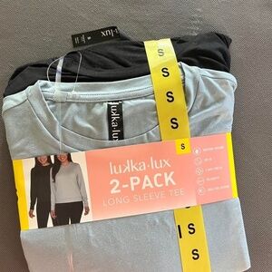 Women's Lukka-Lux Size SM 2-Pack Long Sleeve Tees Shirts Black/Gray Relaxed